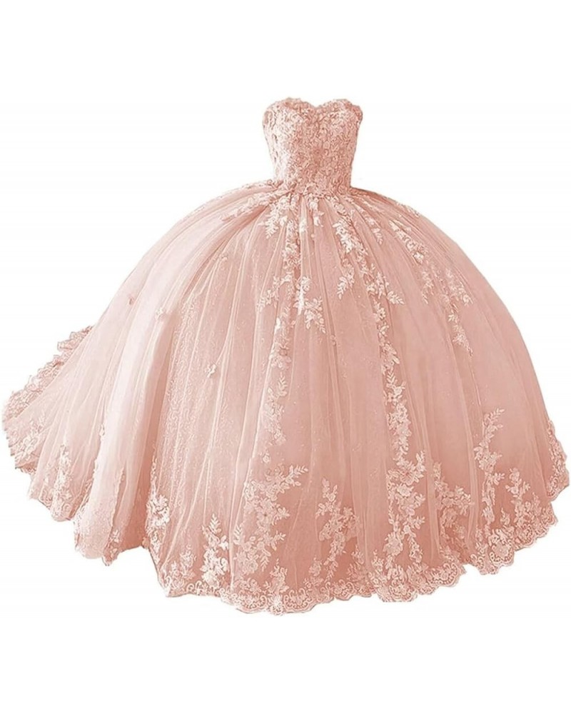 Princess Beaded Lace Quinceanera Dresses Ball Gown 2023 Strapless 3D Flowers Prom Dresses Puffy Sweet 15 16 Gown WZY75 Blush ...