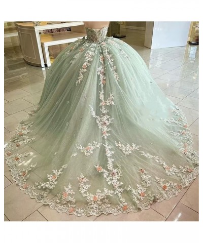 Princess Beaded Lace Quinceanera Dresses Ball Gown 2023 Strapless 3D Flowers Prom Dresses Puffy Sweet 15 16 Gown WZY75 Blush ...