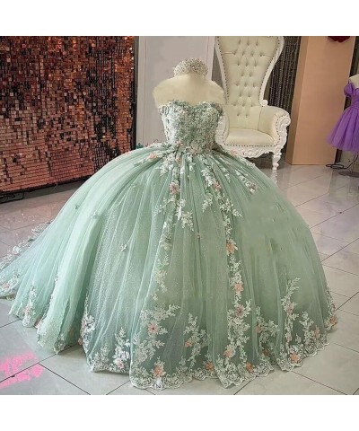 Princess Beaded Lace Quinceanera Dresses Ball Gown 2023 Strapless 3D Flowers Prom Dresses Puffy Sweet 15 16 Gown WZY75 Blush ...