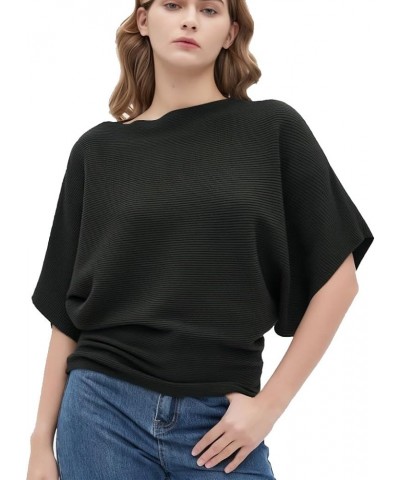 Boat Neck Short Batwing Sleeve Pullover Knit Sweaters Off Shoulder Cute Tops for Women Black $16.32 Sweaters