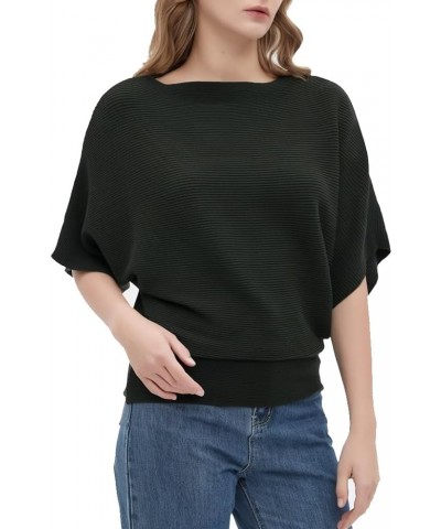 Boat Neck Short Batwing Sleeve Pullover Knit Sweaters Off Shoulder Cute Tops for Women Black $16.32 Sweaters