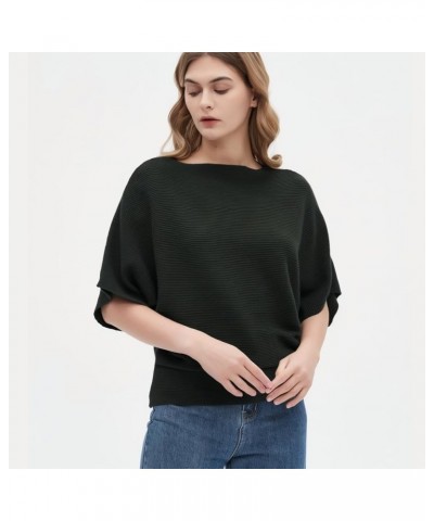 Boat Neck Short Batwing Sleeve Pullover Knit Sweaters Off Shoulder Cute Tops for Women Black $16.32 Sweaters