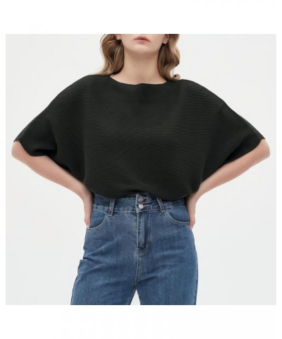 Boat Neck Short Batwing Sleeve Pullover Knit Sweaters Off Shoulder Cute Tops for Women Black $16.32 Sweaters