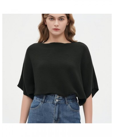 Boat Neck Short Batwing Sleeve Pullover Knit Sweaters Off Shoulder Cute Tops for Women Black $16.32 Sweaters