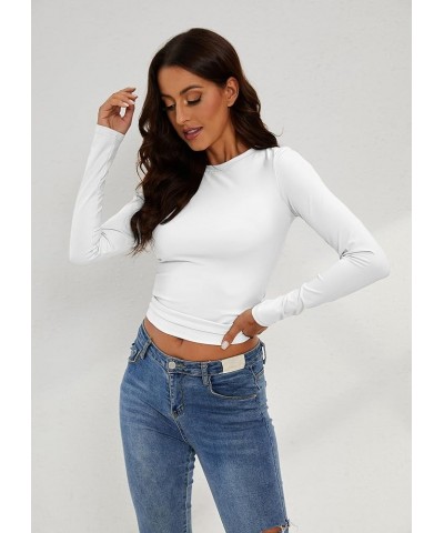 Women Workout Crewneck Long Sleeve Yoga Basic T-Shirt Casual Athletic Stretch Slim Fit Solid Tee Shirt Tops White $12.99 T-Sh...