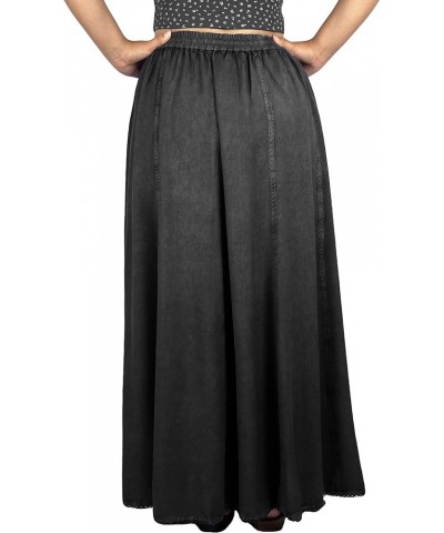 Women's Peasant High Waistband A Line Flared Floral Embroidered Panel Long Flowy Maxi Skirt Plus Size S - 3X Black $28.68 Skirts