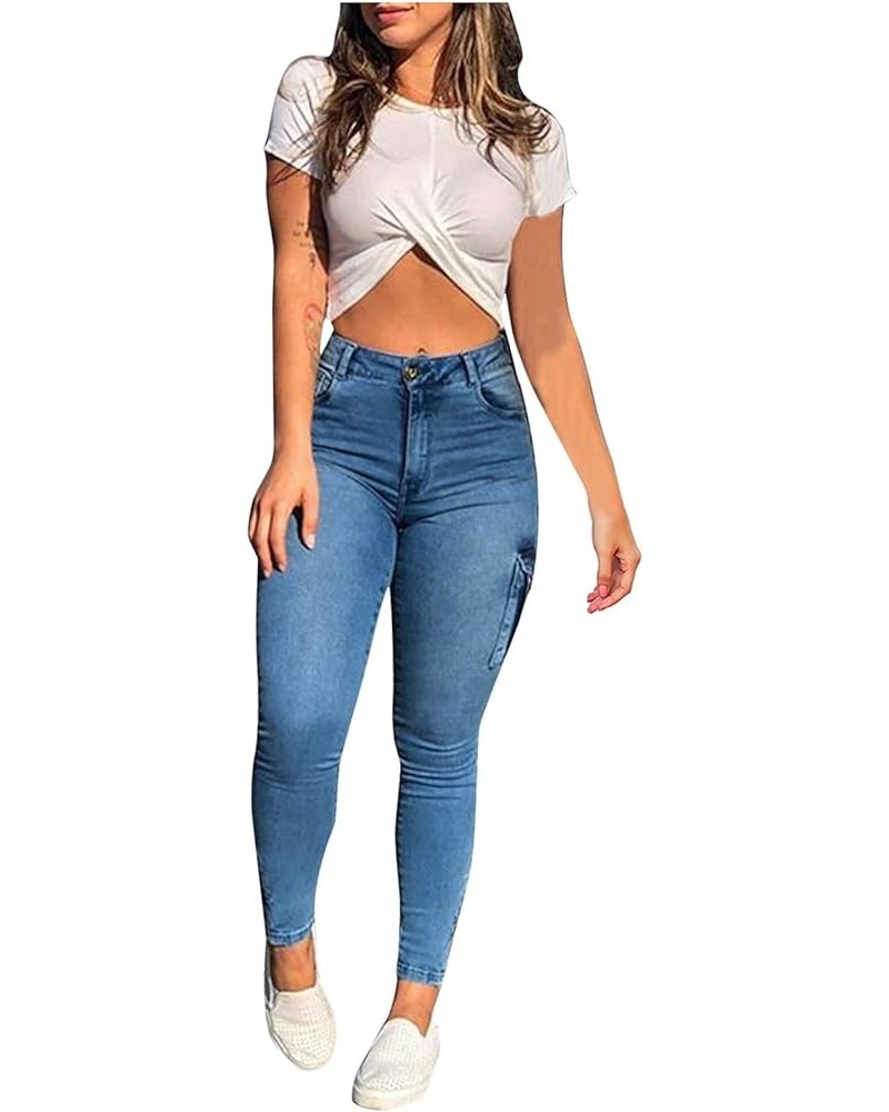 Womens High Waist Skinny Jeans Casual Double Breasted Multi Button Slim Fit Elastic Trousers Double Plus Size Pants X5-light ...