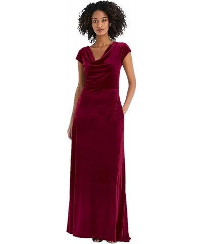 Velvet Bridesmaid Dresses with Sleeves for Wedding Short Sleeve Formal Dresses with Pockets Winter Burgundy $38.42 Dresses