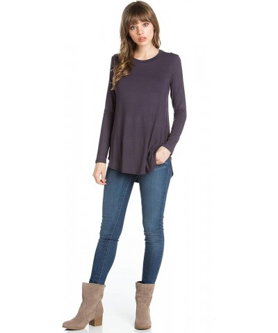 Plus Size Women's Long Sleeve Top Round Scoop Neck Casual Flowy Tunic Top Dark Grey $10.59 Tops