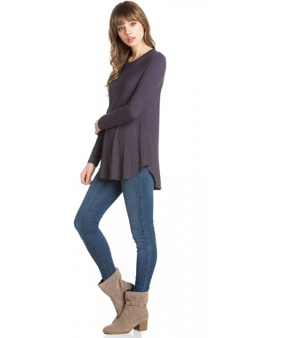 Plus Size Women's Long Sleeve Top Round Scoop Neck Casual Flowy Tunic Top Dark Grey $10.59 Tops