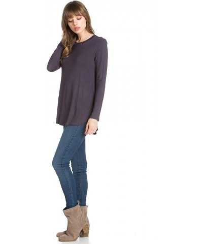 Plus Size Women's Long Sleeve Top Round Scoop Neck Casual Flowy Tunic Top Dark Grey $10.59 Tops