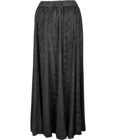 Women's Peasant High Waistband A Line Flared Floral Embroidered Panel Long Flowy Maxi Skirt Plus Size S - 3X Black $28.68 Skirts