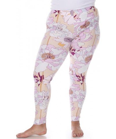 Women's Super Soft Tropical Printed Leggings Coral Pink Flower $11.68 Leggings