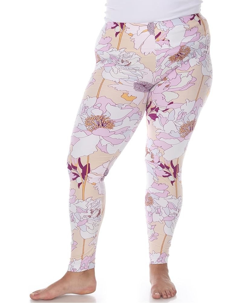 Women's Super Soft Tropical Printed Leggings Coral Pink Flower $11.68 Leggings