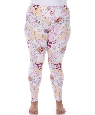 Women's Super Soft Tropical Printed Leggings Coral Pink Flower $11.68 Leggings