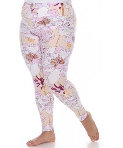 Women's Super Soft Tropical Printed Leggings Coral Pink Flower $11.68 Leggings