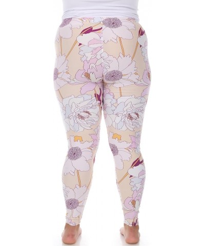 Women's Super Soft Tropical Printed Leggings Coral Pink Flower $11.68 Leggings