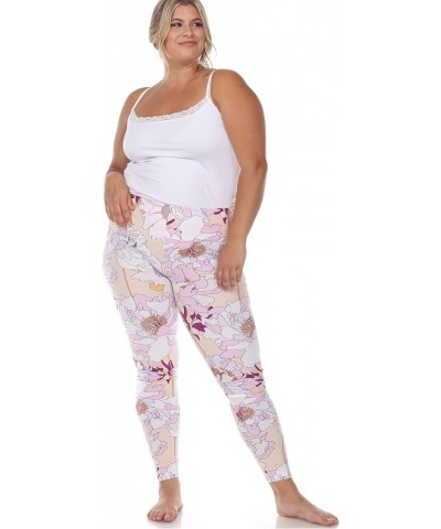 Women's Super Soft Tropical Printed Leggings Coral Pink Flower $11.68 Leggings