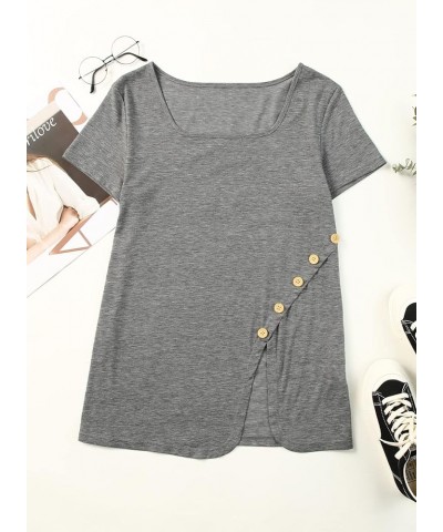 Womens Summer Short Sleeve Square Neck Tops Casual Tunic Tops Loose Fit T Shirts A Gray $11.33 Tops