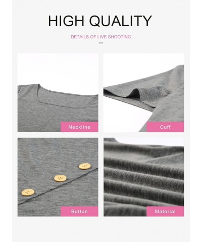 Womens Summer Short Sleeve Square Neck Tops Casual Tunic Tops Loose Fit T Shirts A Gray $11.33 Tops