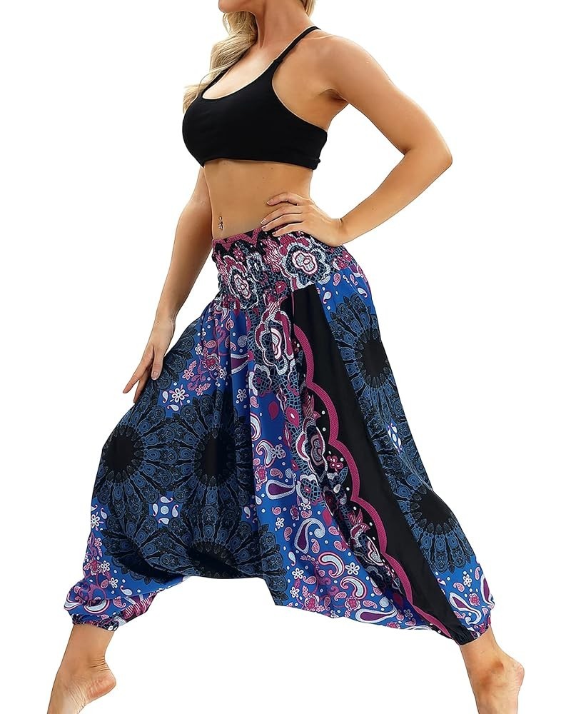 Womens Hippie Boho Lounge Yoga Pants Harem Palazzo Indian Pants with Pockets Mandala Dark Blue $13.49 Activewear