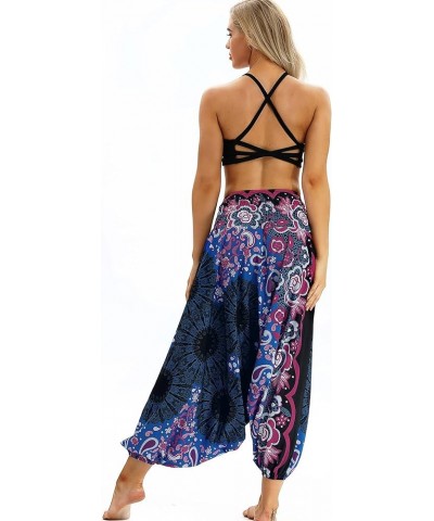 Womens Hippie Boho Lounge Yoga Pants Harem Palazzo Indian Pants with Pockets Mandala Dark Blue $13.49 Activewear