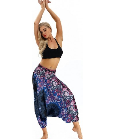 Womens Hippie Boho Lounge Yoga Pants Harem Palazzo Indian Pants with Pockets Mandala Dark Blue $13.49 Activewear