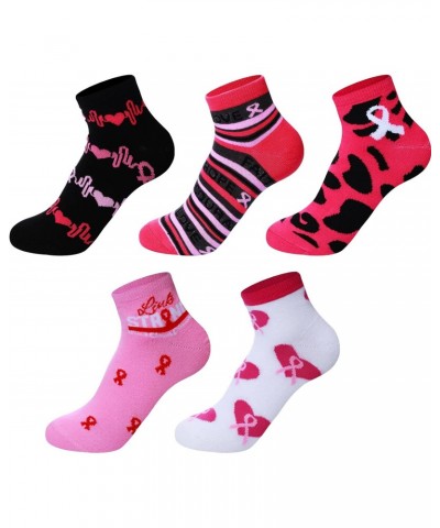 5 Pairs Breast Cancer Awareness Socks Pink Ribbon Ankle Socks Inspirational Novelty Short Crew Socks Soft Printed Athletic So...