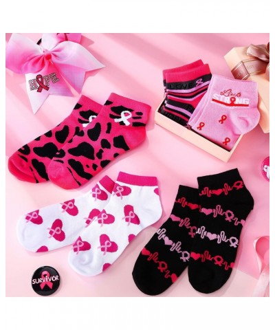 5 Pairs Breast Cancer Awareness Socks Pink Ribbon Ankle Socks Inspirational Novelty Short Crew Socks Soft Printed Athletic So...