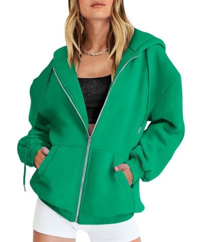 Women Zip Up Hoodies Solid Long Sleeve Fall Oversized Casual Y2K Drawstring Sweatshirts Teen Girls Jacket with Pocket Green $...