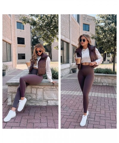 Women's Lightweight Winter Crop Puffer Vest Warm Sleeveless Zip Up Stand Collar Padded Gilet Brown $23.39 Vests