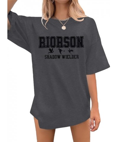 Fourth Wing Embroidered Shirt Women - Riorson Shadow Wielder Dragon Rider Graphic Tee Casual Short Sleeve Tops Dark Gray $13....