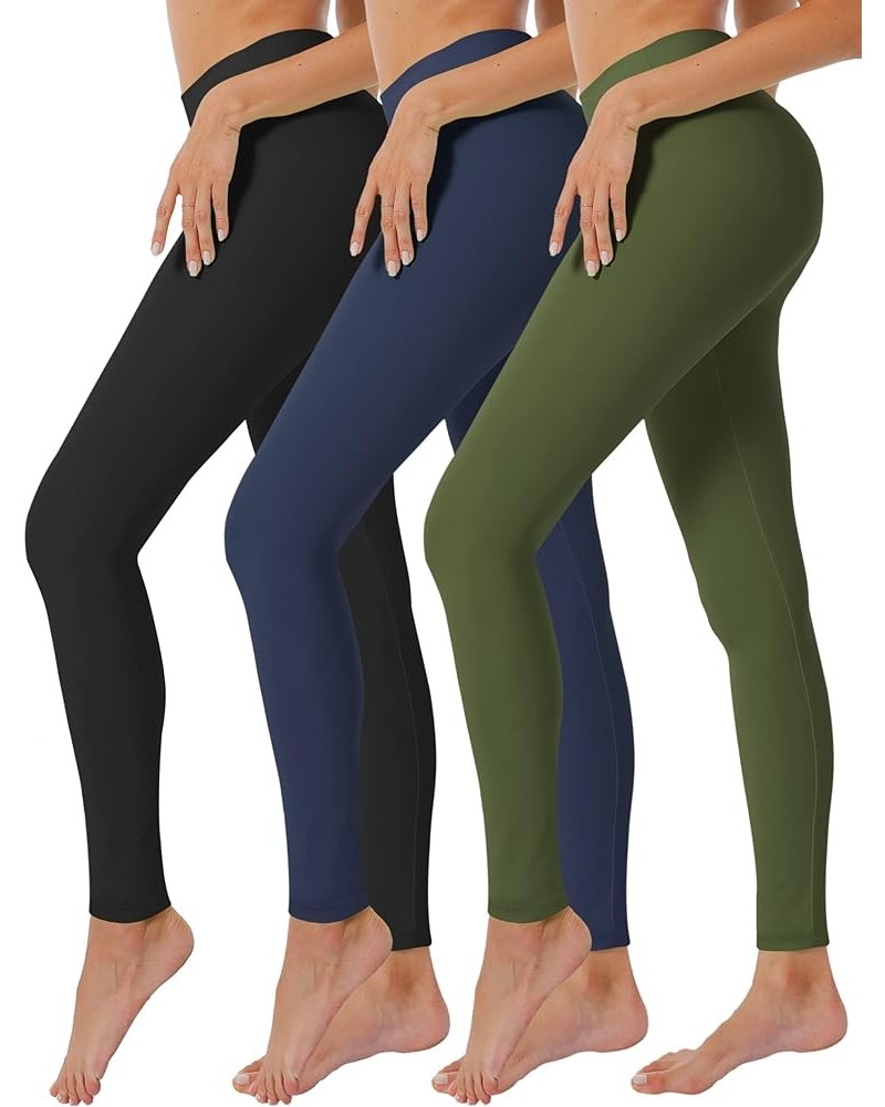 High Waisted Leggings for Women Ultra Soft Stretch Opaque Slim Yoga Leggings One Size & Plus Size 3 Pack- Black/Navy/Olive $1...