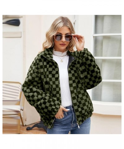 Women Plush Jacket Fall Winter Fleece Jackets Lightweight Leopard Print Check Fuzzy Coats Warm Oversized Jackets Green $17.68...