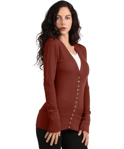 Womens Snap Button Sweater Cardigan with Ribbed Detailed S-3XL Dkrust $10.04 Sweaters