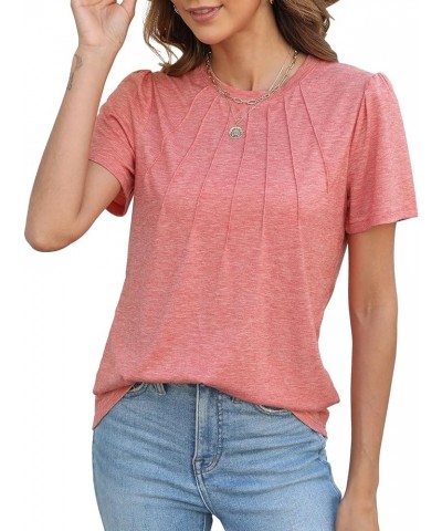 Womens Tops Summer Short Puff Sleeve Pleated Shirts Casual Loose Tshirts Trendy 2024 Coral Pink $11.19 T-Shirts