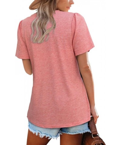 Womens Tops Summer Short Puff Sleeve Pleated Shirts Casual Loose Tshirts Trendy 2024 Coral Pink $11.19 T-Shirts