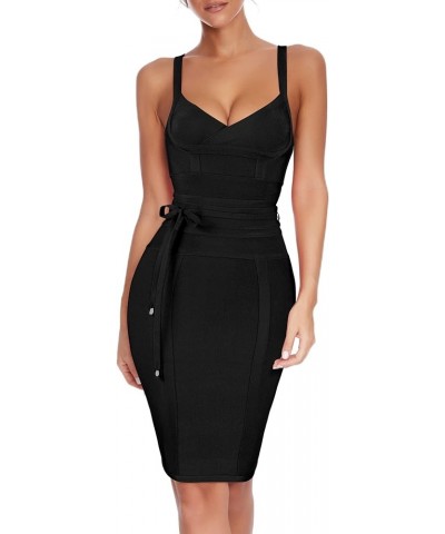 Women's Bandage Dress Strap Sashes Sleeveless Rayon Bodycon Dresses Club Black $29.82 Dresses