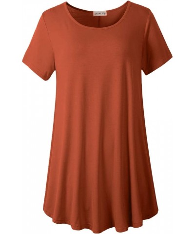 Plus Size Tops for Women Short Sleeve Shirts Casual Summer Clothes Round Neck Tunics for Leggings Dark Orange $11.50 Tops