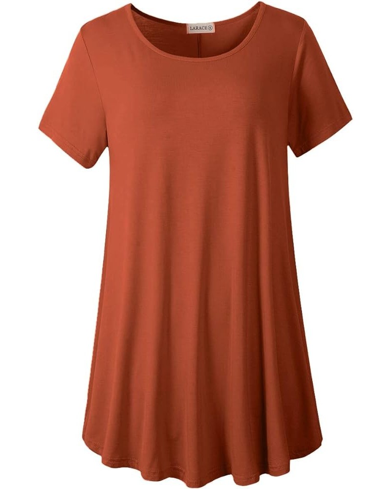 Plus Size Tops for Women Short Sleeve Shirts Casual Summer Clothes Round Neck Tunics for Leggings Dark Orange $11.50 Tops