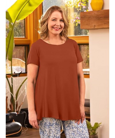 Plus Size Tops for Women Short Sleeve Shirts Casual Summer Clothes Round Neck Tunics for Leggings Dark Orange $11.50 Tops