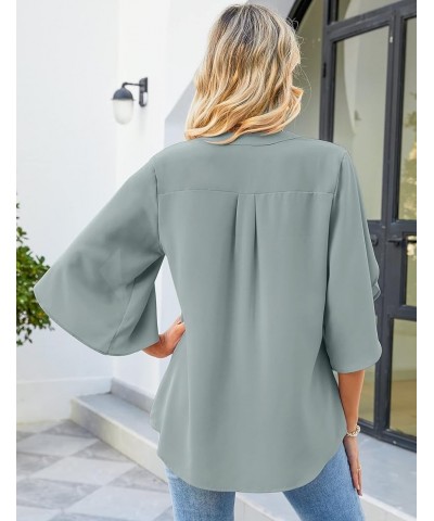 Women's Casual Chiffon Blouse Tops 3/4 Ruffled Sleeve V Neck Loose Fit Blouses Shirts Grey $13.64 Blouses