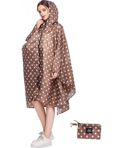 Womens Rain Poncho Stylish Polyester Waterproof Raincoat Free Size with Hood Zipper Various Colors Styles Coffee Dots $13.23 ...