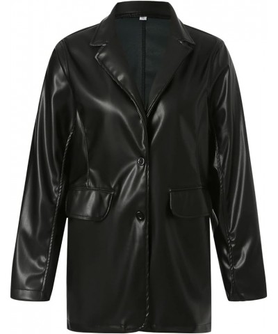 Womens Leather Blazer Coat, Long Sleeve Lapel Faux PU Leather Jacket Button Front Trench Coat Black Blazer $21.50 Coats