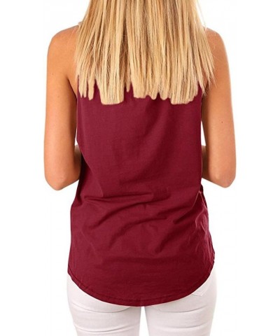 Women's High Neck Tank Sleeveless Blouse Plain T Shirts Pocket Cami Summer Tops Winered $5.29 Tanks