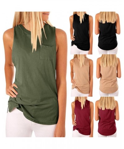 Women's High Neck Tank Sleeveless Blouse Plain T Shirts Pocket Cami Summer Tops Winered $5.29 Tanks