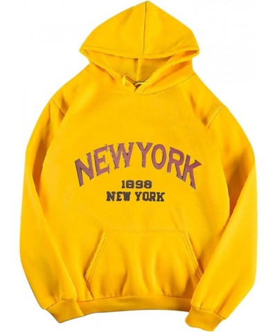 New York Hoodie Women Hooded Casual Print Pullover Sweatshirt Long-Sleeved O-Neck Pocket Tops Christmas 5-yellow $13.25 Hoodi...