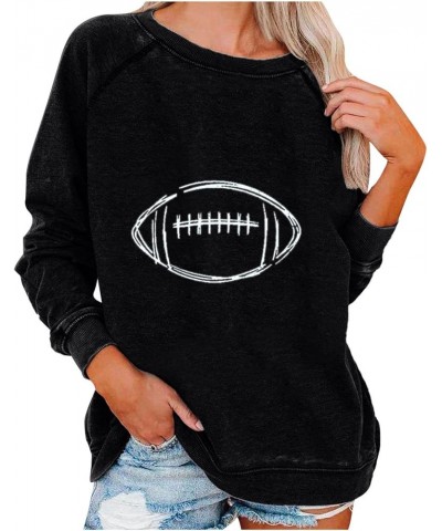 Women Game Day Sweatshirt Football Game Day Long Sleeve Shirts Distressed Football Lover Casual Crewneck Pullover Tops Black ...