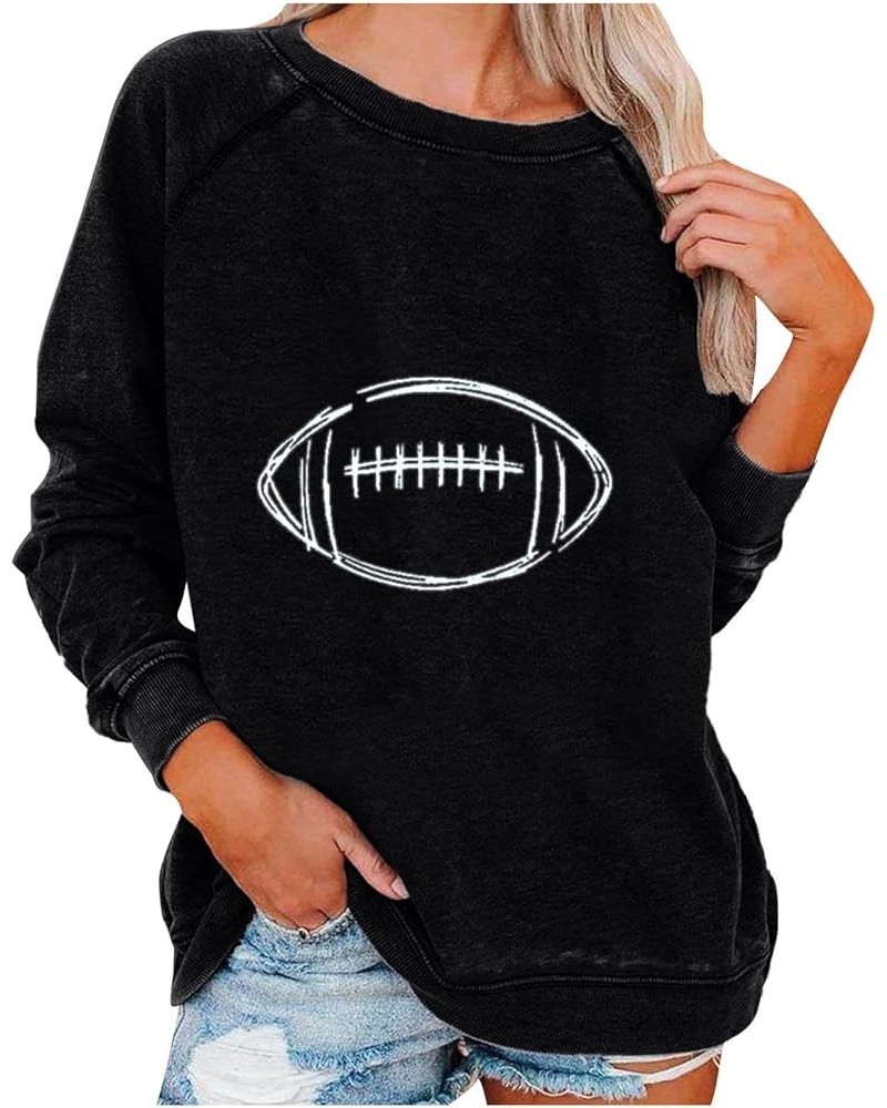 Women Game Day Sweatshirt Football Game Day Long Sleeve Shirts Distressed Football Lover Casual Crewneck Pullover Tops Black ...