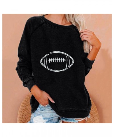 Women Game Day Sweatshirt Football Game Day Long Sleeve Shirts Distressed Football Lover Casual Crewneck Pullover Tops Black ...